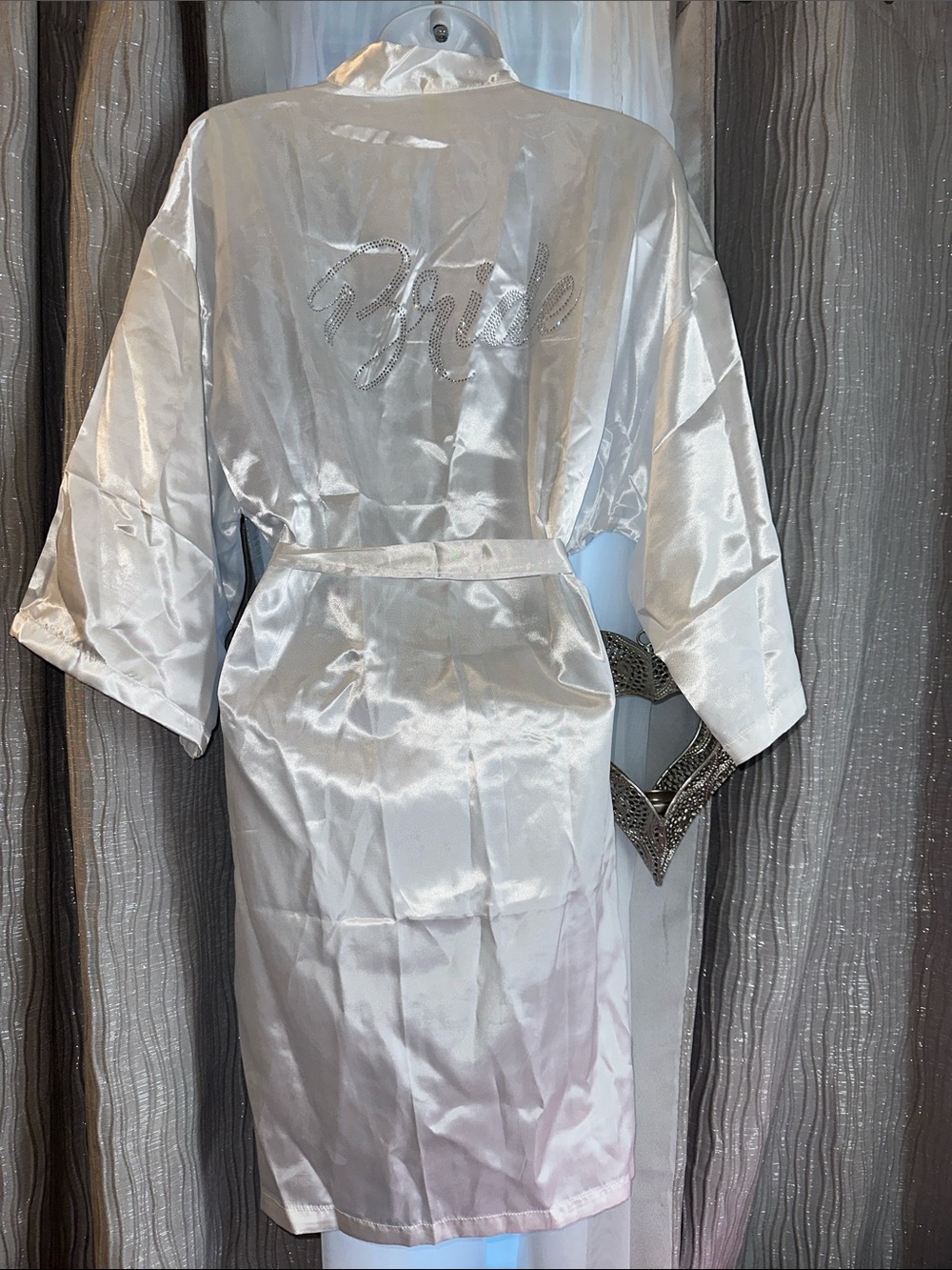 Unlisted White Satin Bride Robe with Rhinestone Script - Picture 1 of 4